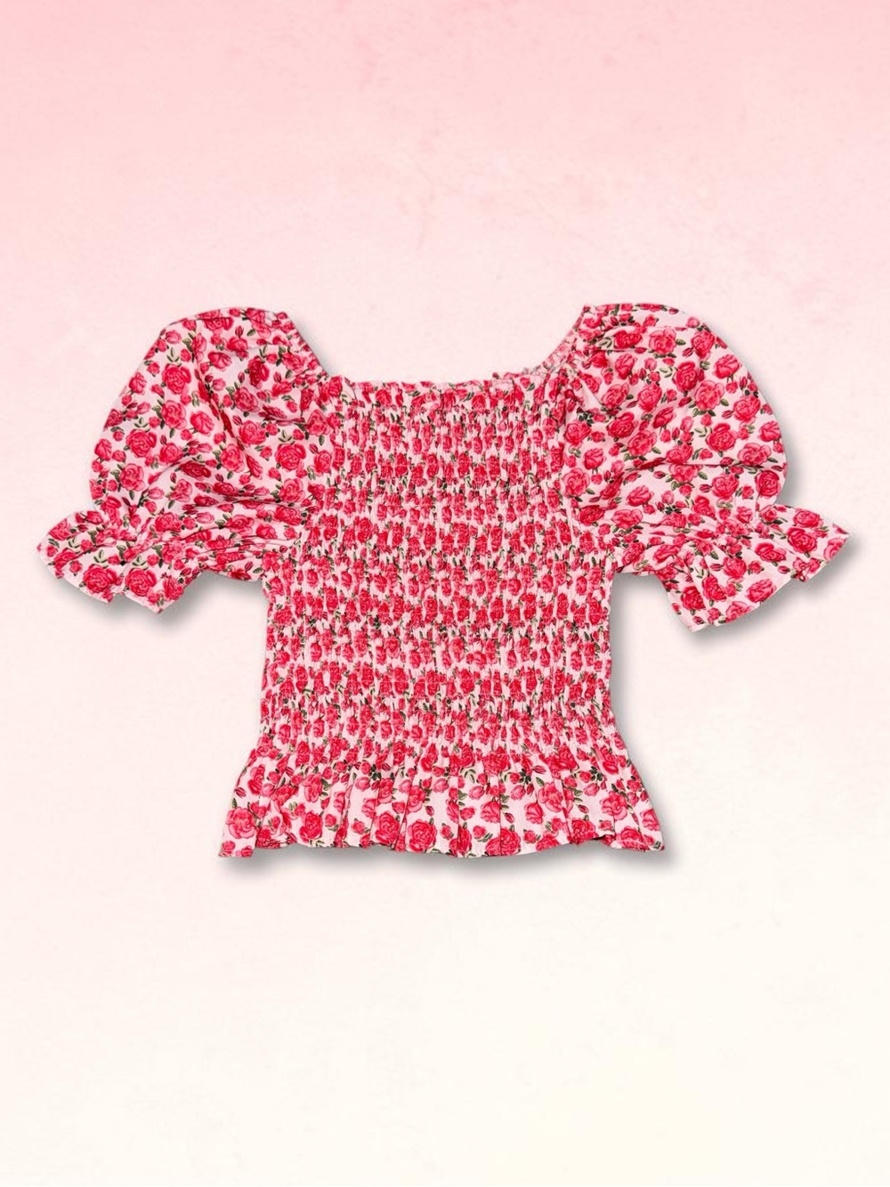 Smocked Puff Sleeve Floral Top - Girls 5/6